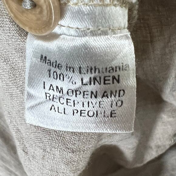 Flax Linen Dress Women S Beige Sleeveless Pockets Back Button Cottage-Tiny Flaws - Picture 12 of 14